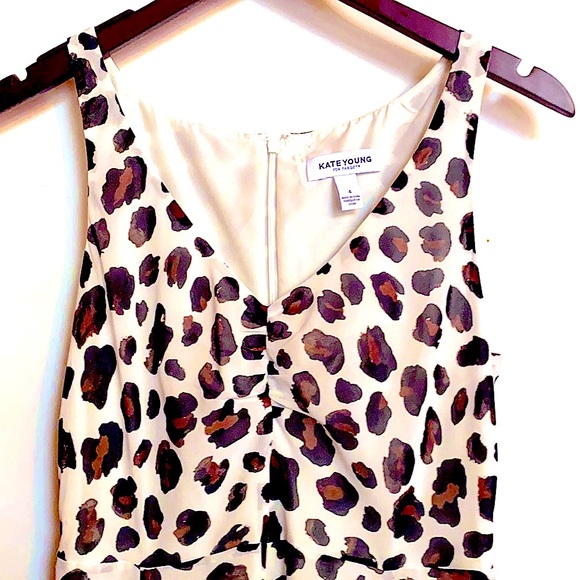 Fitted Flouncy Blk Brown White Cheetah Print Dress - Picture 3 of 8